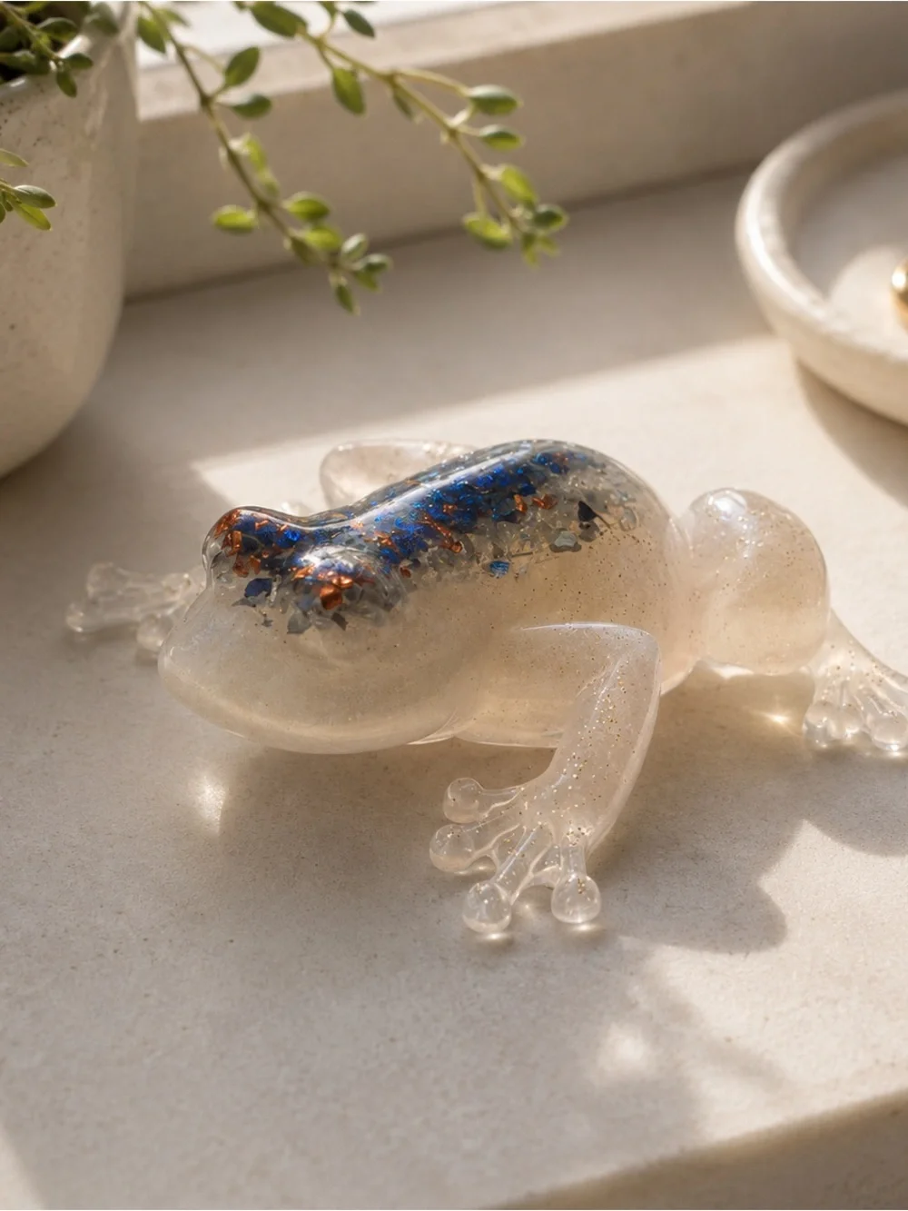 Clear Resin Frog Accent with Purple and Copper Inlay - Reptile Habitat Decor